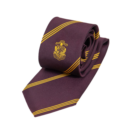 Senior Tie - Maroon and Gold Stripes with Crest